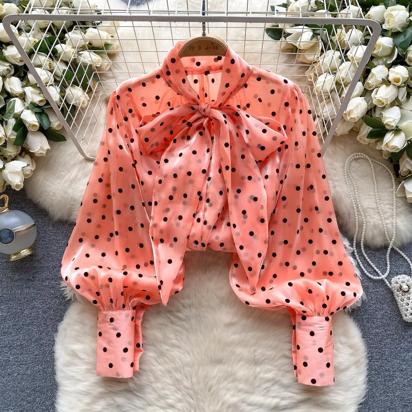 2025 Sweet Vintage Polka Dot Shirt long Sleeve Office ladies Blouses Tops