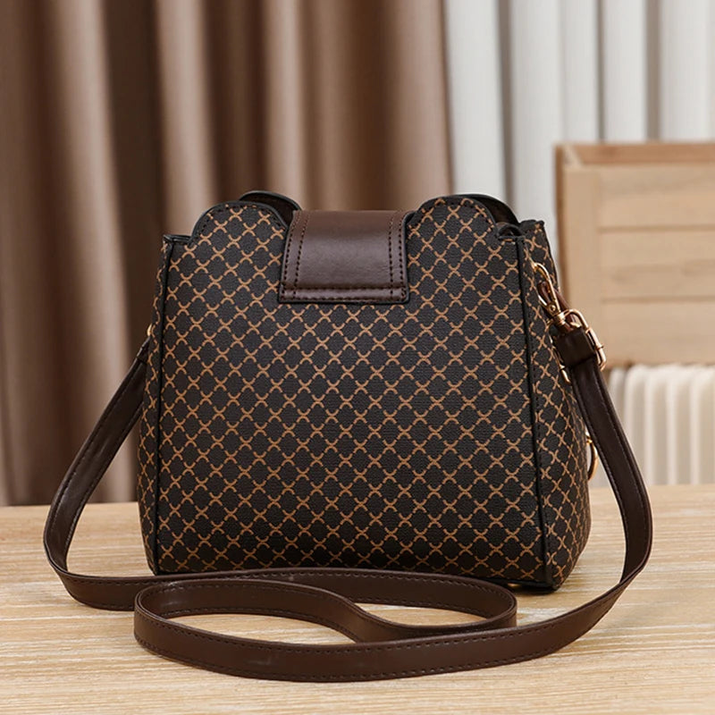 New Women Handbag Bag Luxury Check Print Bucket Shoulder Bag – Flip Top, Large Capacity Crossbody for Women