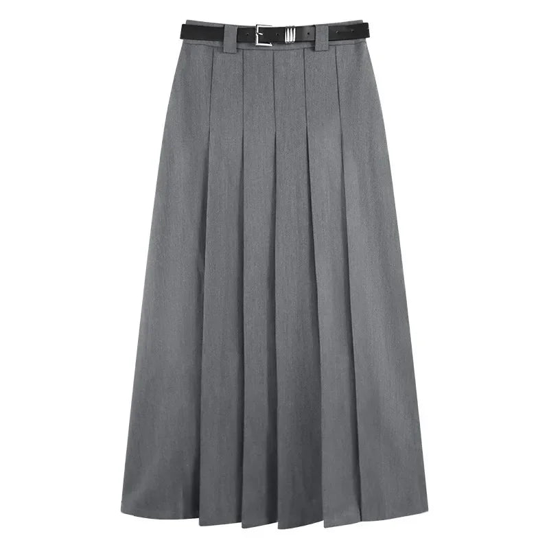 Timeless Black & Gray A-Line Midi Skirt: Slimming High-Waist Design for Summer 2024