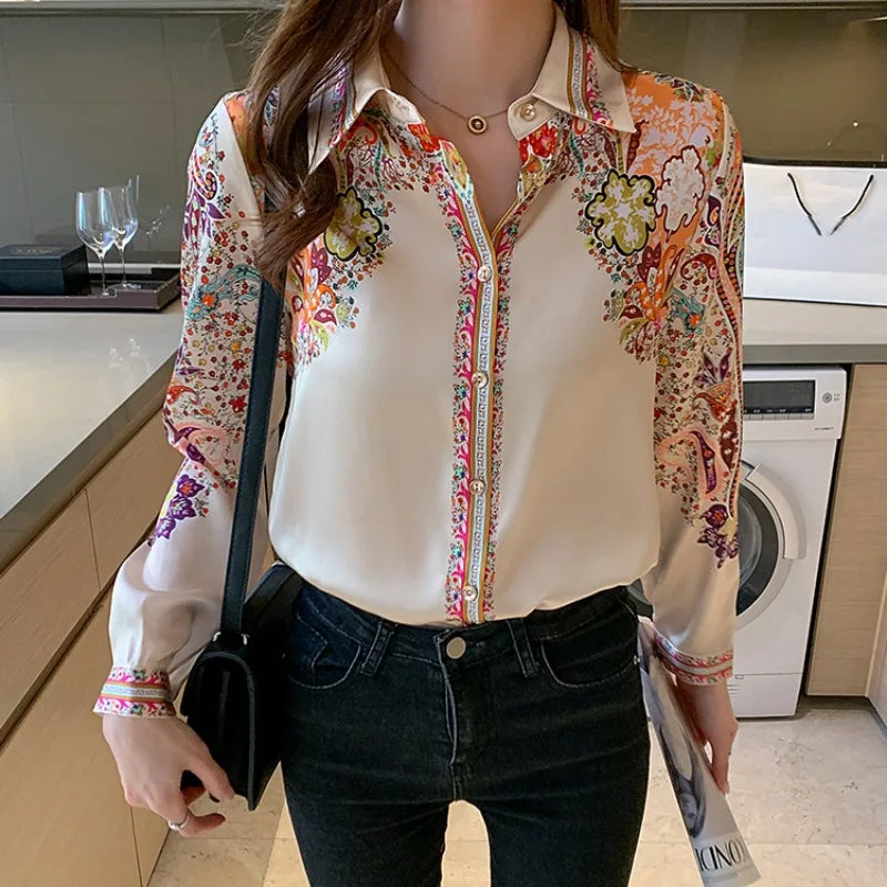 Women's Floral Print Long Sleeve Blouse | Casual Autumn & Spring Fashion Tops