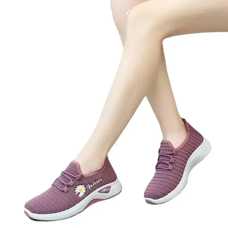Women's Casual Sneakers | Stylish Autumn Fly-Weave Walking Shoes with Daisy Design