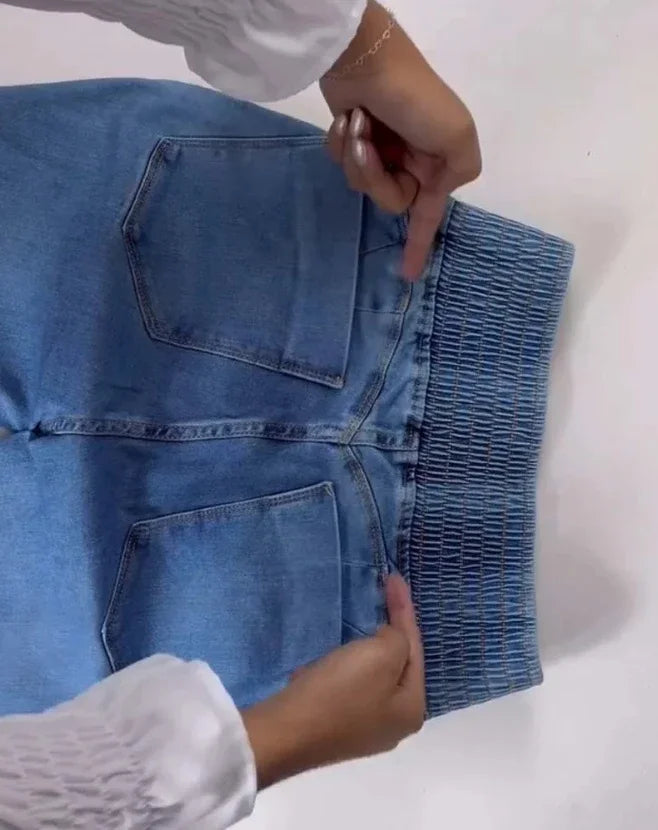 2025 Street Style Jeans Button Front & Shirred Back Comfort Fit