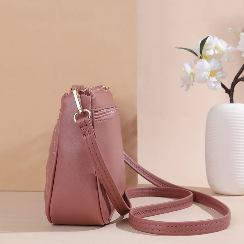 Stylish PU Leather Crossbody Bag Embroidered, Zippered & Spacious for Women handbags