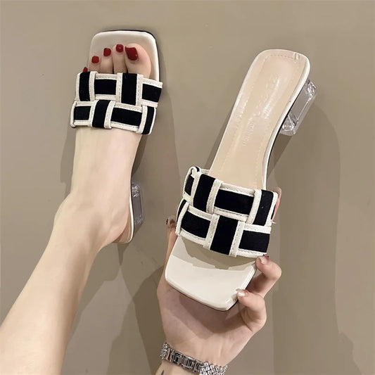 Summer 2024 Braided Sandals Chunky Sole Open-Toe Fashion Slippers, Beach Shoes, Women's Shoes