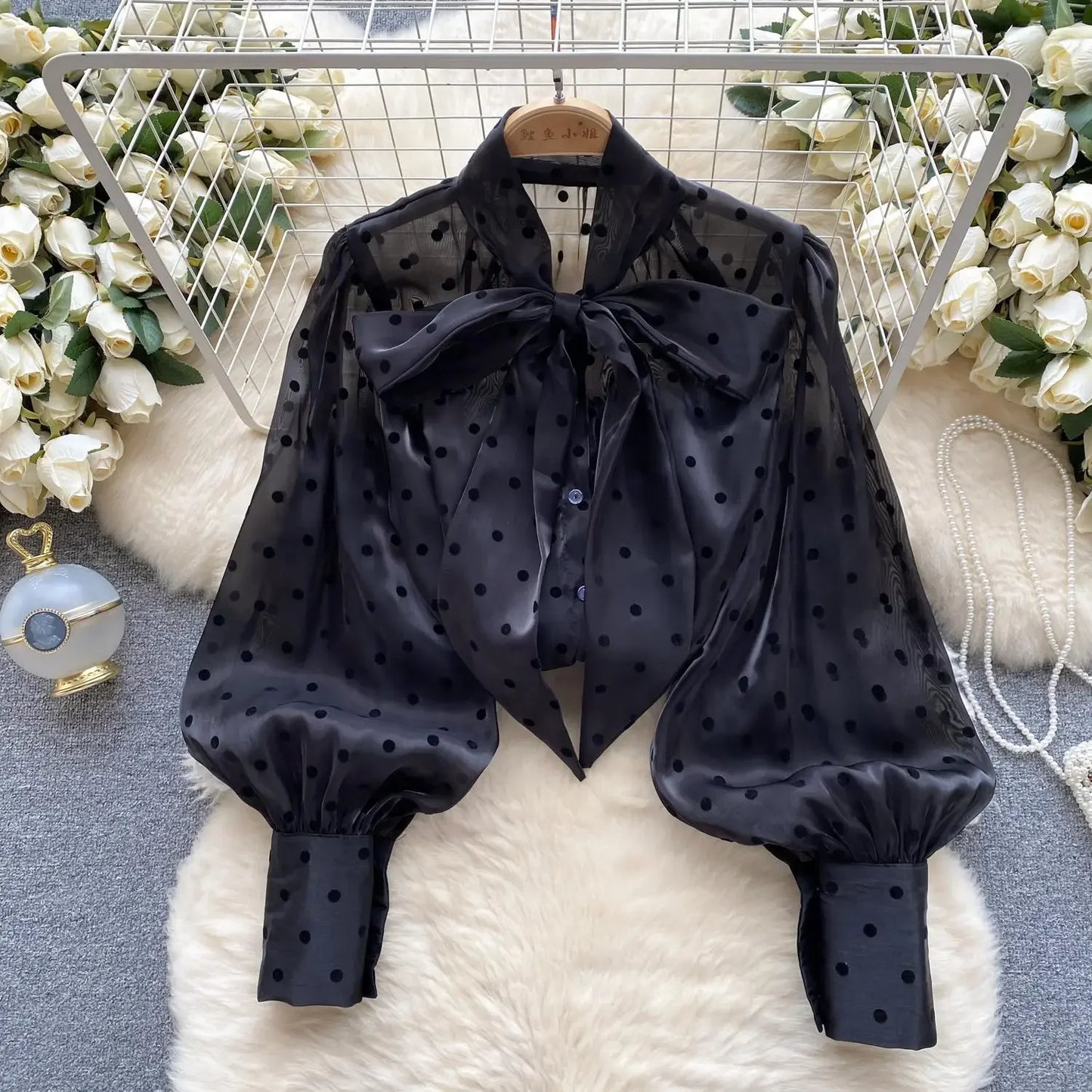 2025 Sweet Vintage Polka Dot Shirt long Sleeve Office ladies Blouses Tops