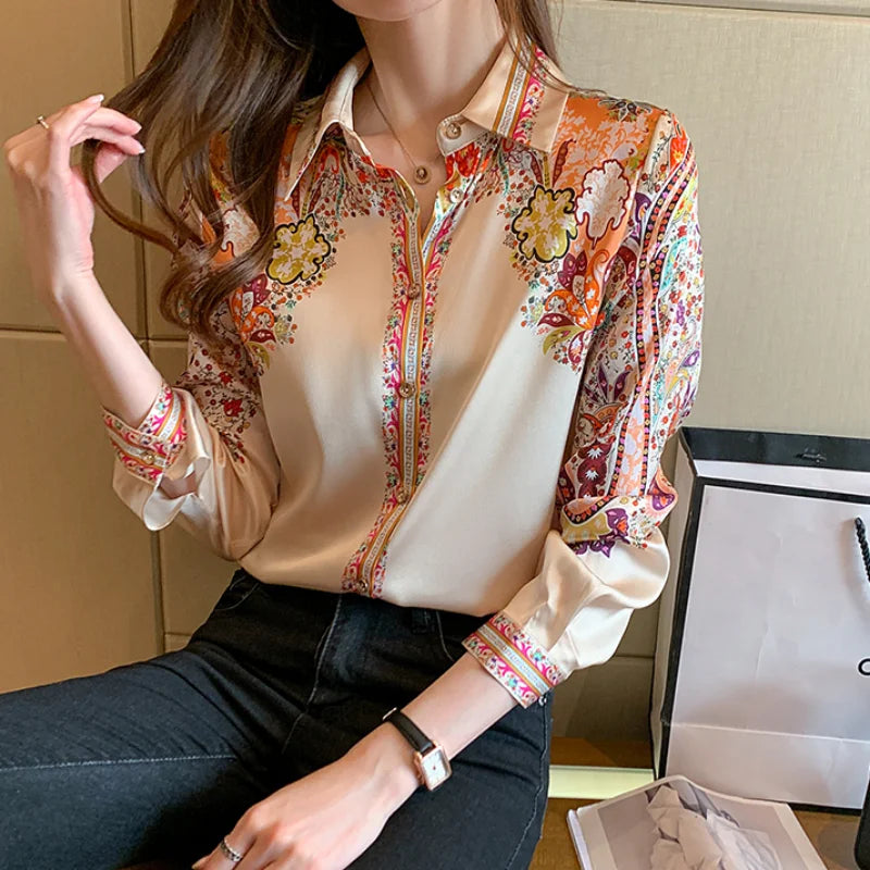 Women's Floral Print Long Sleeve Blouse | Casual Autumn & Spring Fashion Tops