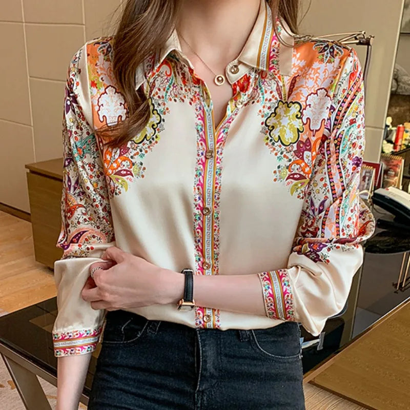 Women's Floral Print Long Sleeve Blouse | Casual Autumn & Spring Fashion Tops
