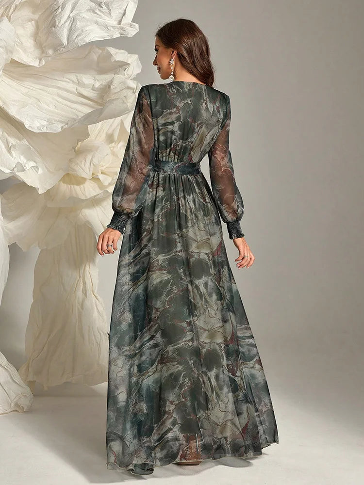 Women's Elegant Floral Wrap Dress TOLEEN 2024 Spring/Summer Belted Maxi with Long Sleeves