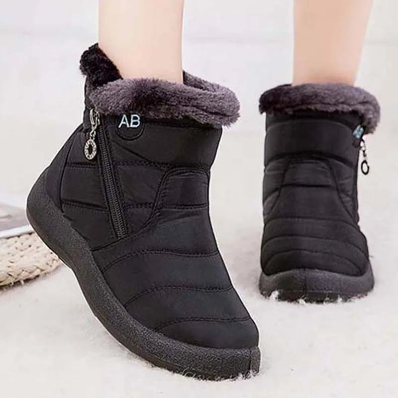 Cozy Waterproof Winter Boots for Women – Soft Fur & Zipper Design