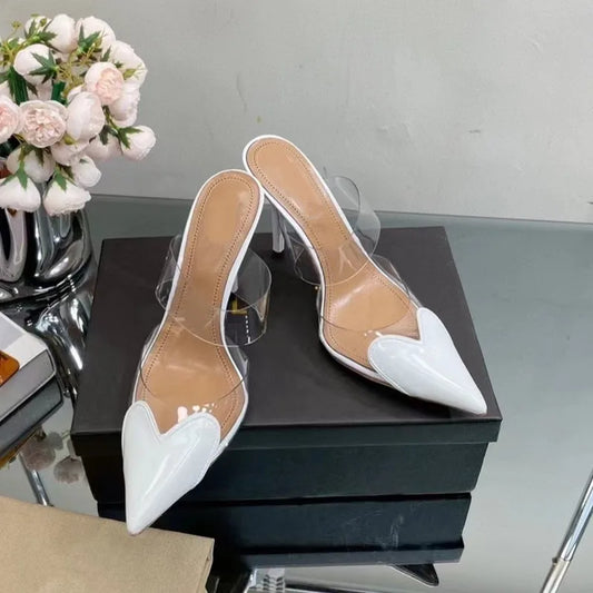 Star-Style Transparent PVC Heels – Mixed-Color Pointed Toe Slingback Mules for Party & Prom high heels