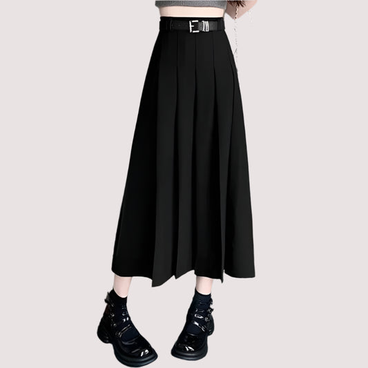 Timeless Black & Gray A-Line Midi Skirt: Slimming High-Waist Design for Summer 2024