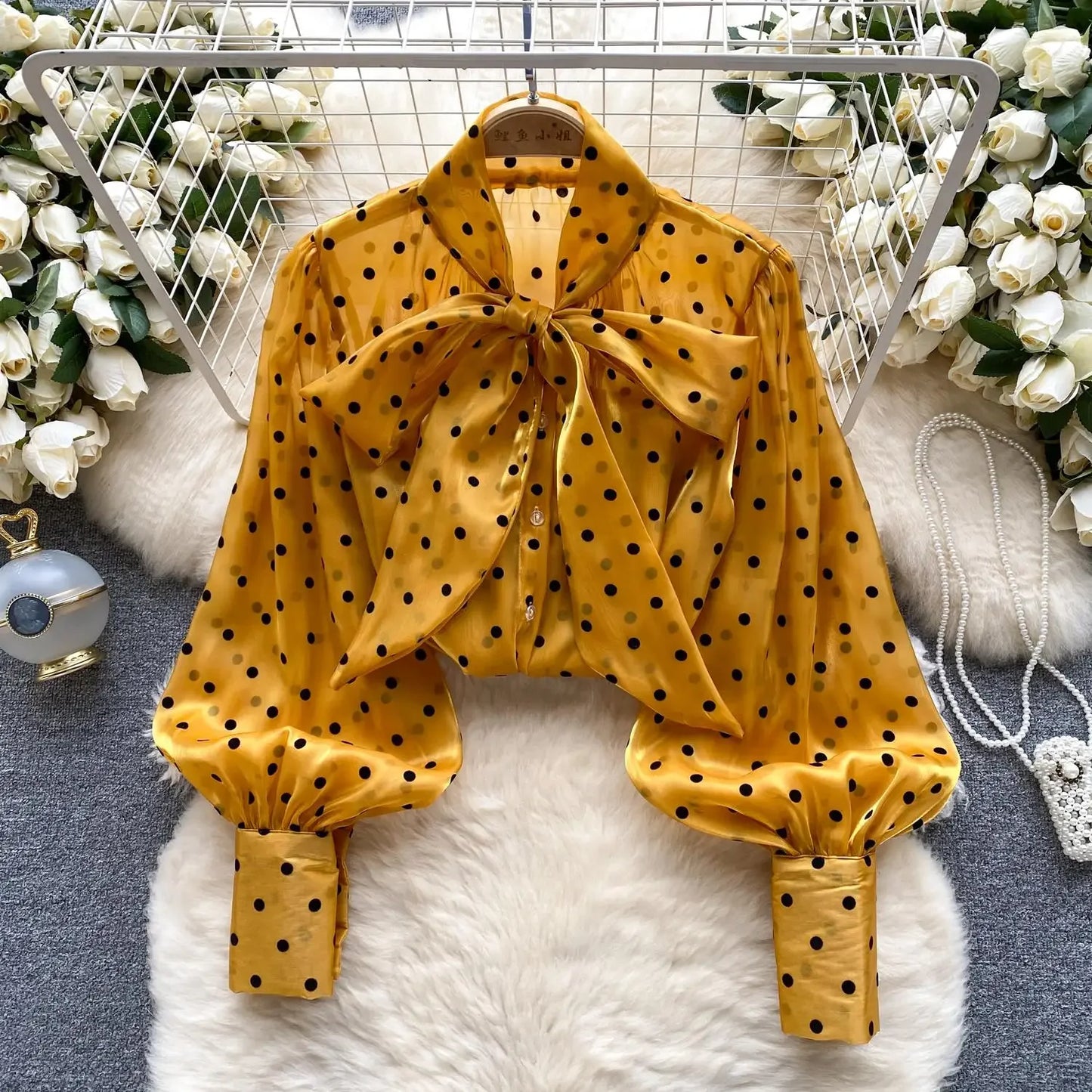 2025 Sweet Vintage Polka Dot Shirt long Sleeve Office ladies Blouses Tops