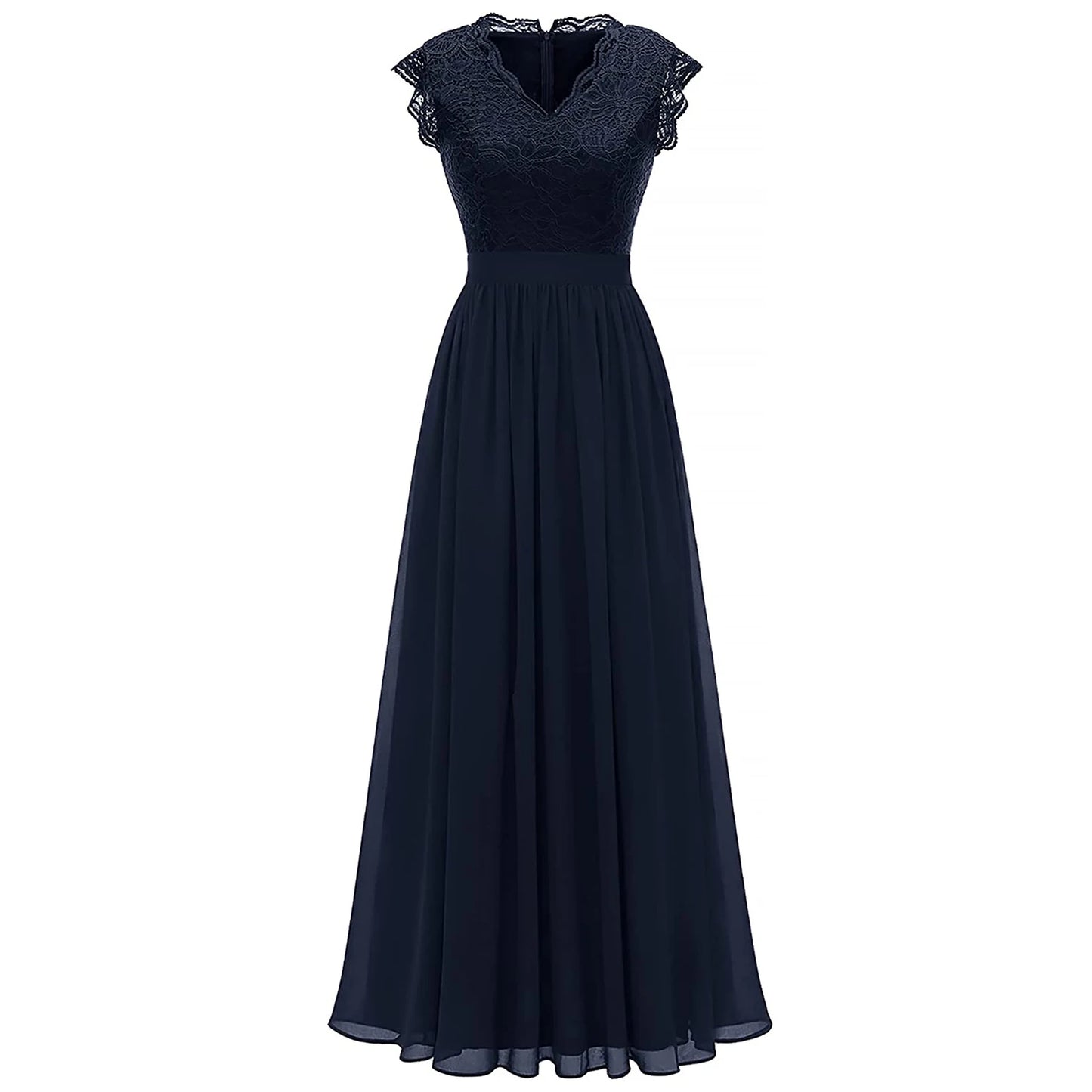 Stylish Lace & Chiffon Party Dress – Sleeveless V-Neck Bridesmaid Formal Gown