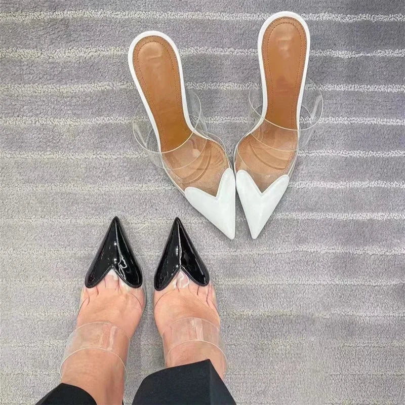 Star-Style Transparent PVC Heels – Mixed-Color Pointed Toe Slingback Mules for Party & Prom high heels