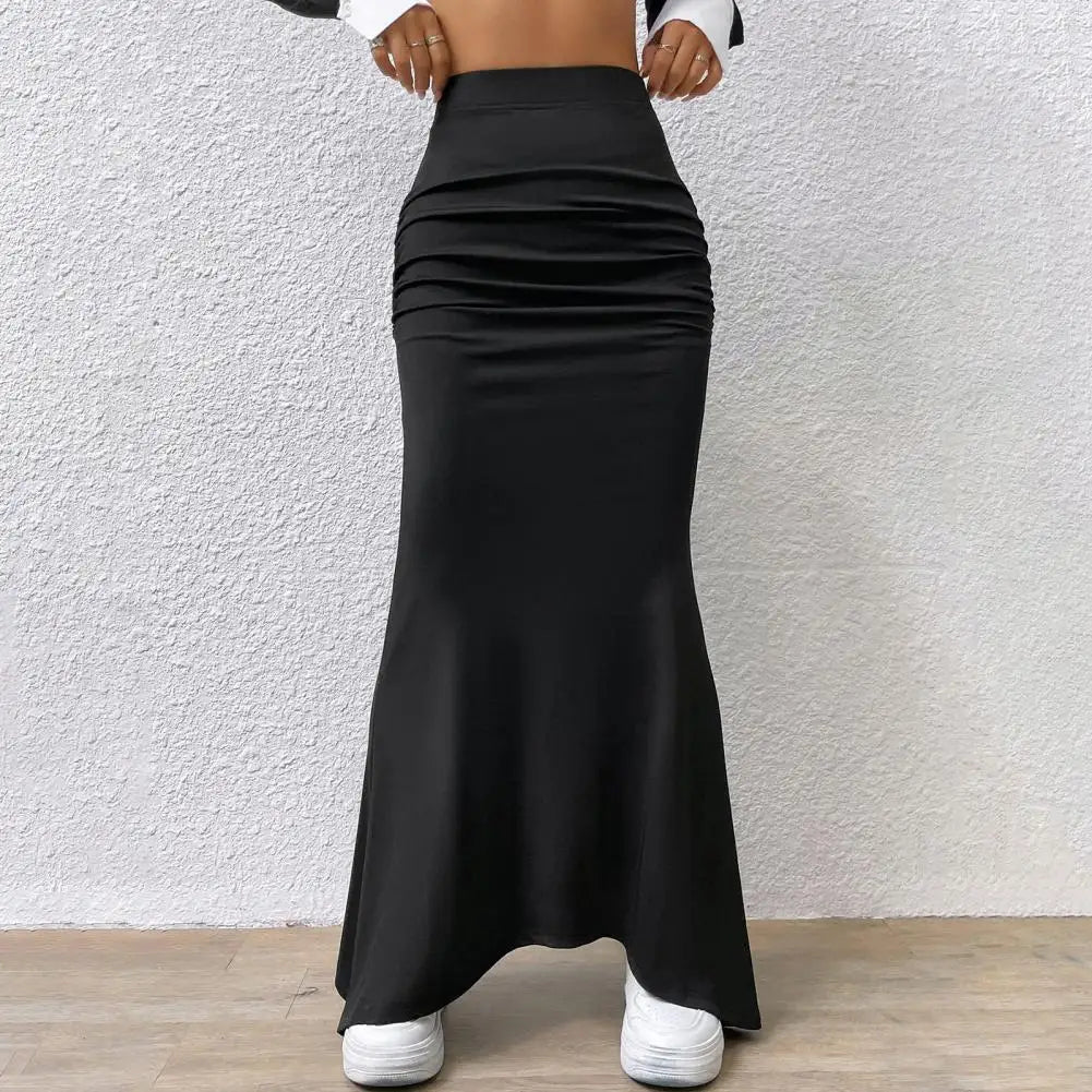 Solid Color High-Waist Maxi Skirt – Trendy & Flattering