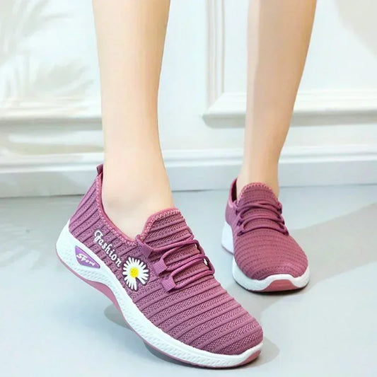 Women's Casual Sneakers | Stylish Autumn Fly-Weave Walking Shoes with Daisy Design