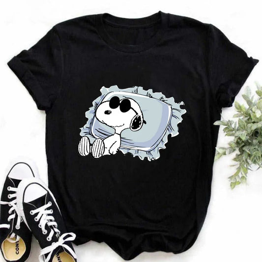 2025 Snoopy Printed Summer T-Shirt – Cute Dog Pattern Casual Short-Sleeve Tee for Women & Girls, Fun & Stylish Top