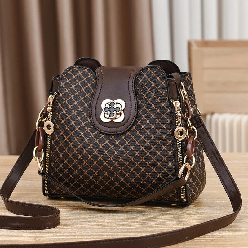 New Women Handbag Bag Luxury Check Print Bucket Shoulder Bag – Flip Top, Large Capacity Crossbody for Women