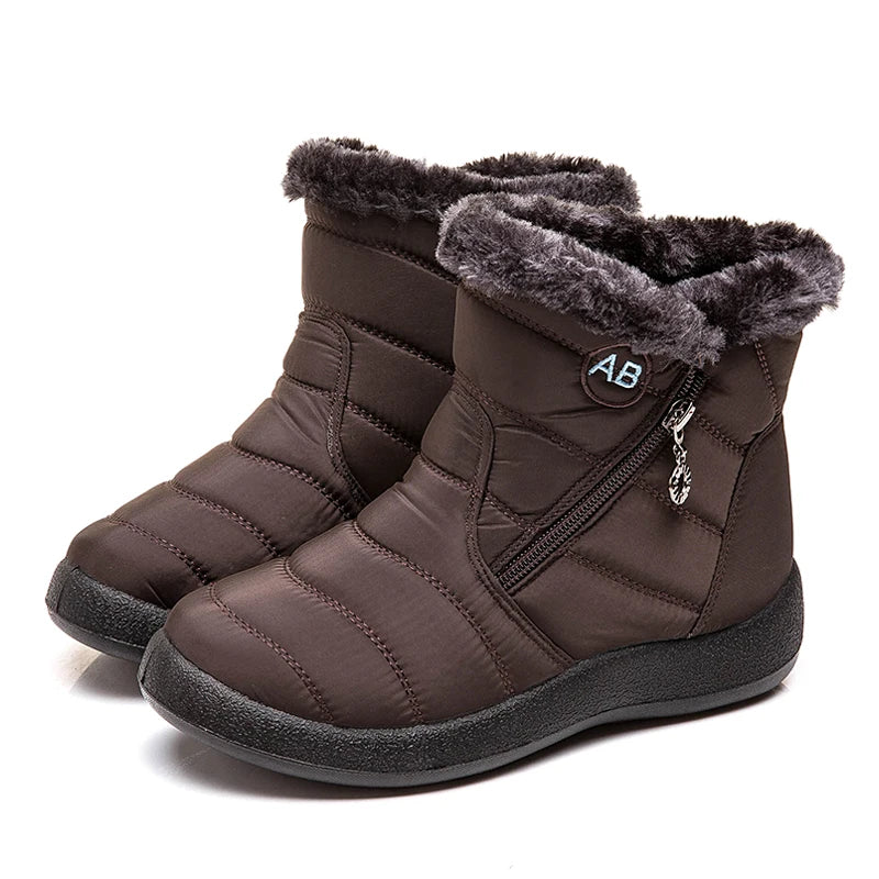 Cozy Waterproof Winter Boots for Women – Soft Fur & Zipper Design