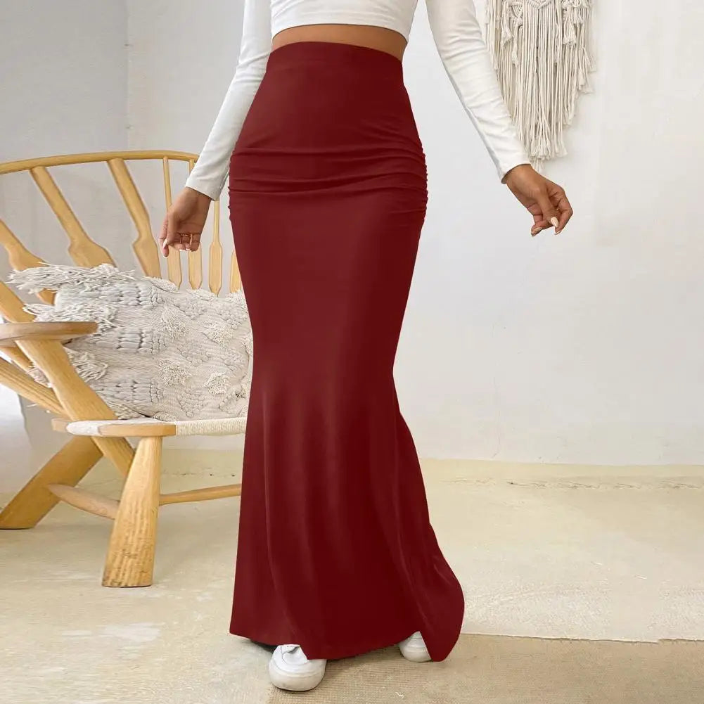 Solid Color High-Waist Maxi Skirt – Trendy & Flattering