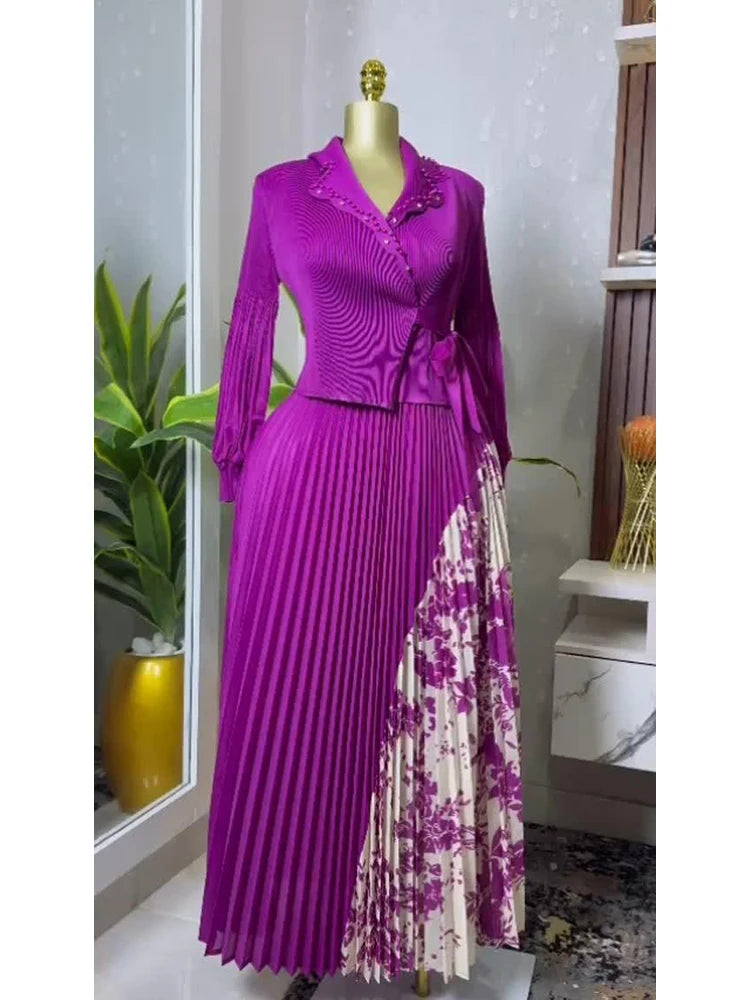 EGRM Women's Spring Dress 2025  Elegant Pleated Skirt, Suit Collar, Flattering A-Line Silhouette
