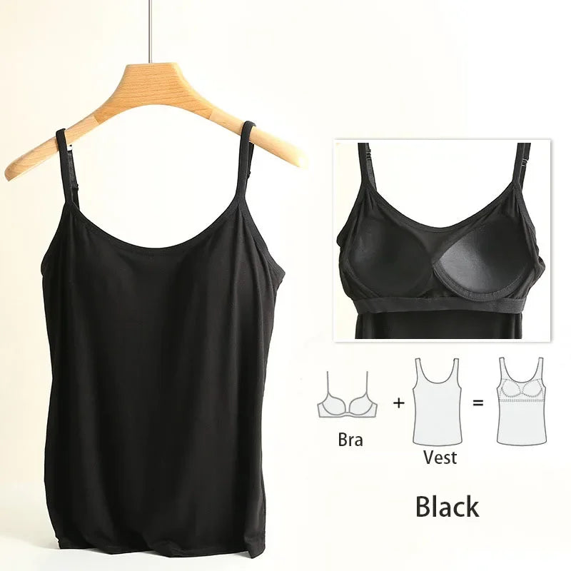 Plus Size Modal Camisole Tank Top – Chest Padded Wear-Free Undershirt for Women, Comfortable Outerwear for 35-85kg