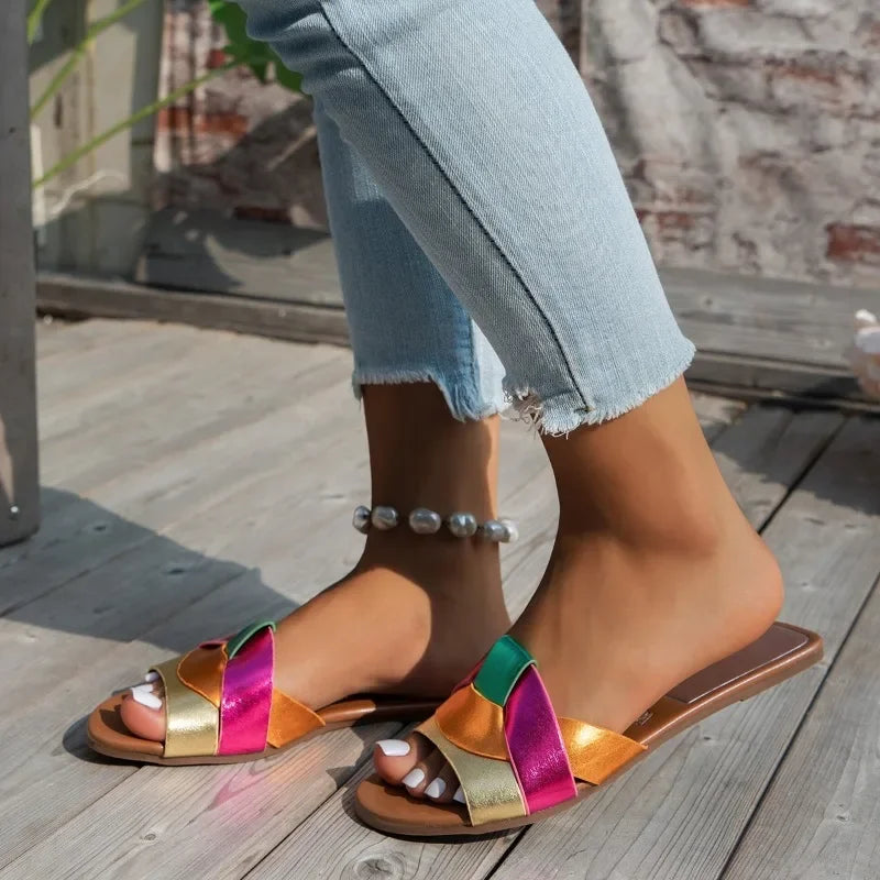 Luxurious Designer Sandals: Low-Heel Peep-Toe Slippers for Women – Comfortable, Breathable, and Perfect for Stylish Outdoor & Beach Adventures