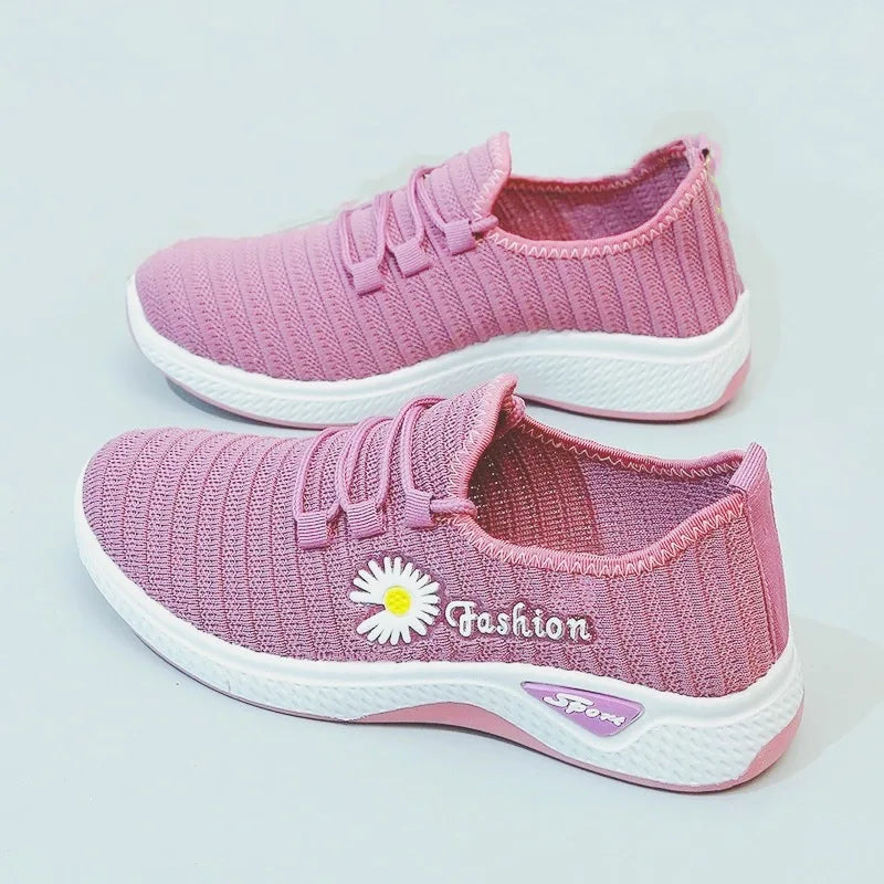 Women's Casual Sneakers | Stylish Autumn Fly-Weave Walking Shoes with Daisy Design