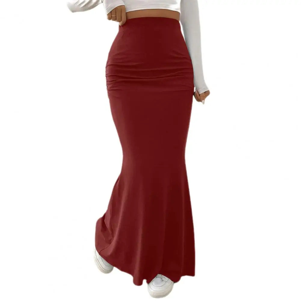 Solid Color High-Waist Maxi Skirt – Trendy & Flattering