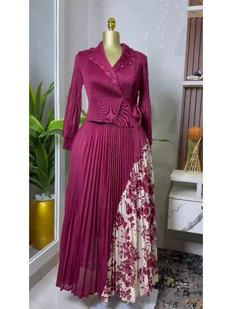 EGRM Women's Spring Dress 2025  Elegant Pleated Skirt, Suit Collar, Flattering A-Line Silhouette