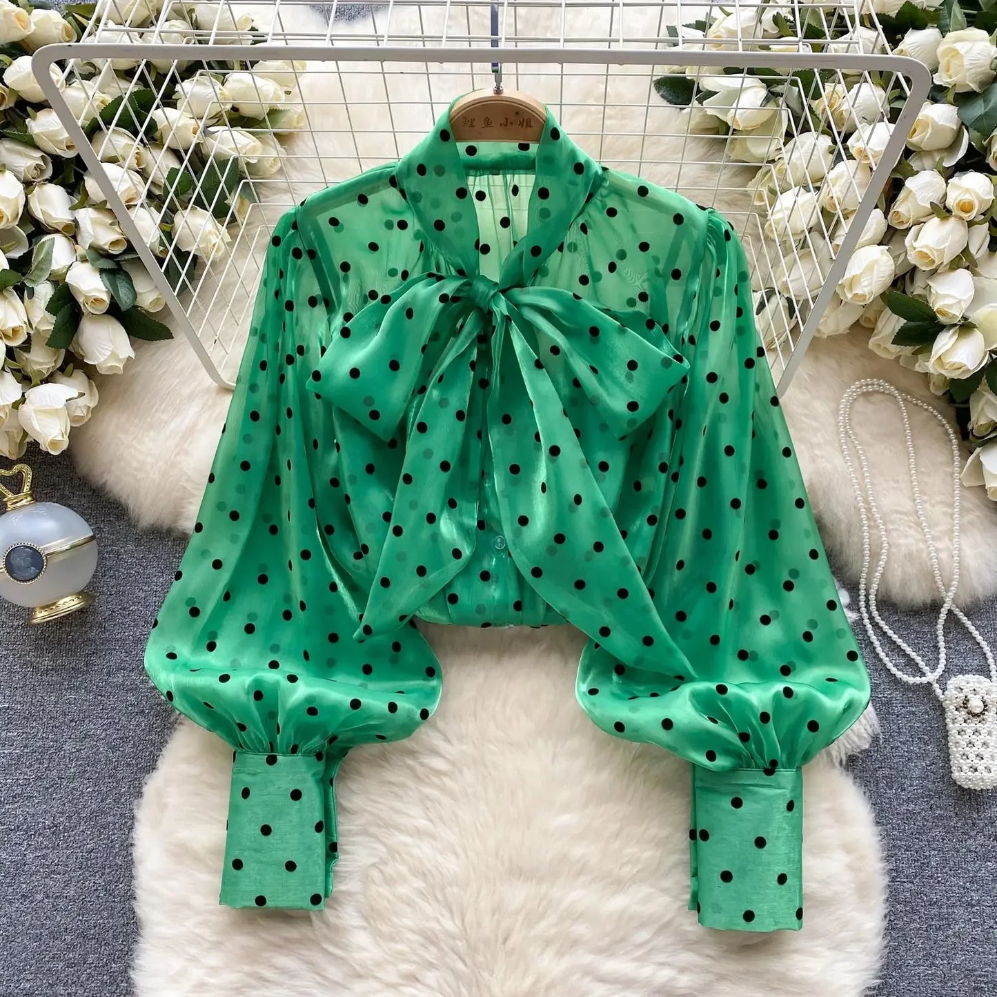 2025 Sweet Vintage Polka Dot Shirt long Sleeve Office ladies Blouses Tops