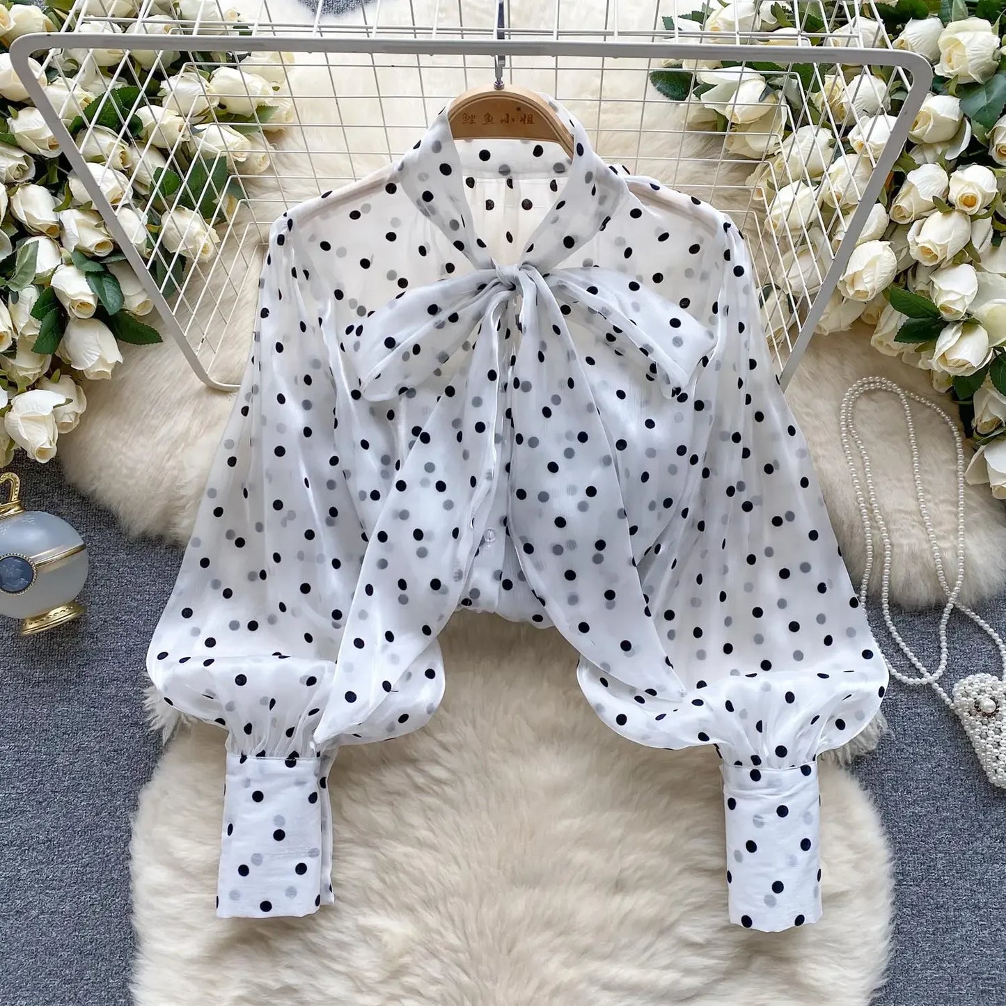 2025 Sweet Vintage Polka Dot Shirt long Sleeve Office ladies Blouses Tops