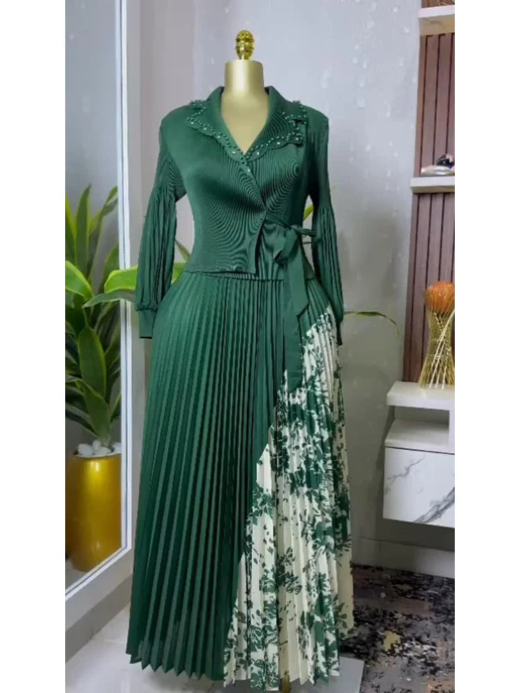 EGRM Women's Spring Dress 2025  Elegant Pleated Skirt, Suit Collar, Flattering A-Line Silhouette