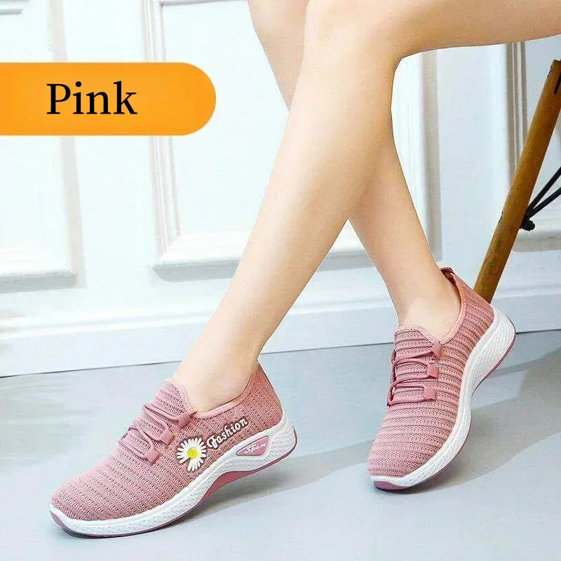 Women's Casual Sneakers | Stylish Autumn Fly-Weave Walking Shoes with Daisy Design