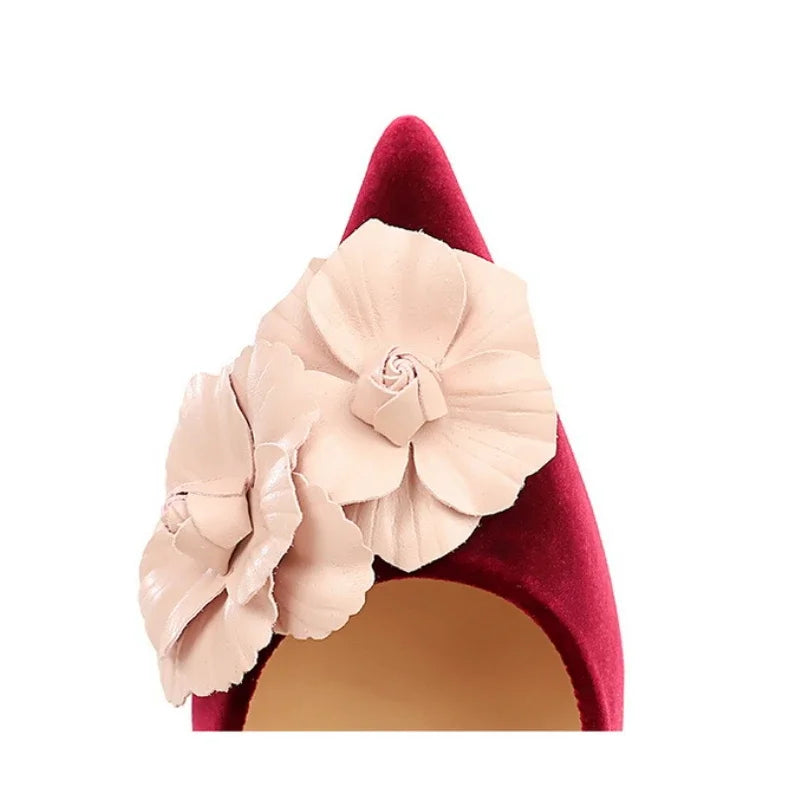 style Women's Suede Floral Stilettos Elegant High Heels for Banquets & Special Occasions