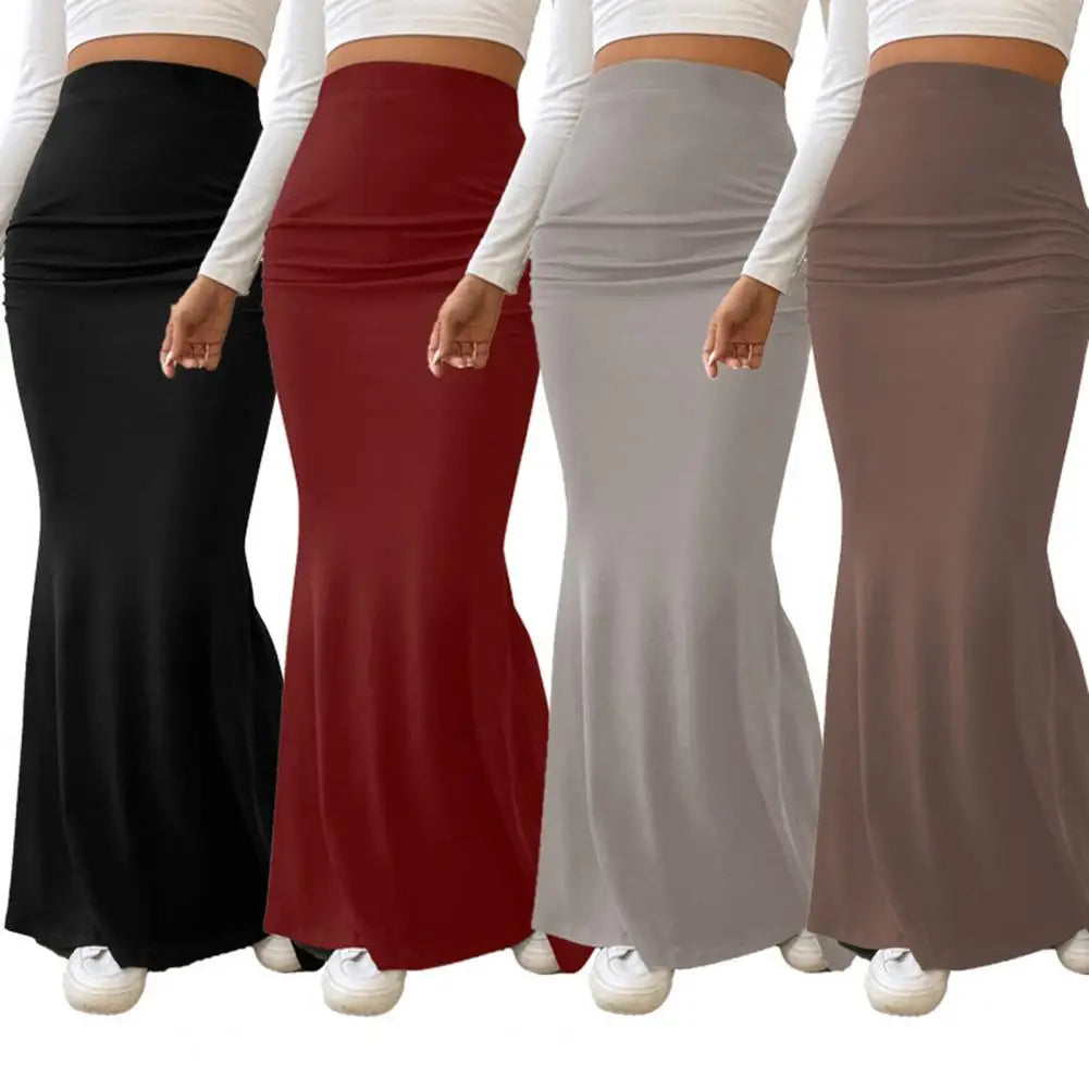 Solid Color High-Waist Maxi Skirt – Trendy & Flattering