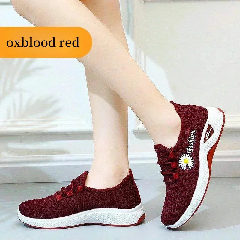 Women's Casual Sneakers | Stylish Autumn Fly-Weave Walking Shoes with Daisy Design