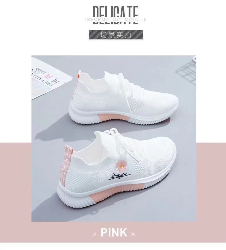 Women Stylish Breathable Sneakers Lightweight Mesh Casual Walking Shoes Sneakers Women Gym Vulcanized Shoes White Female Footwear