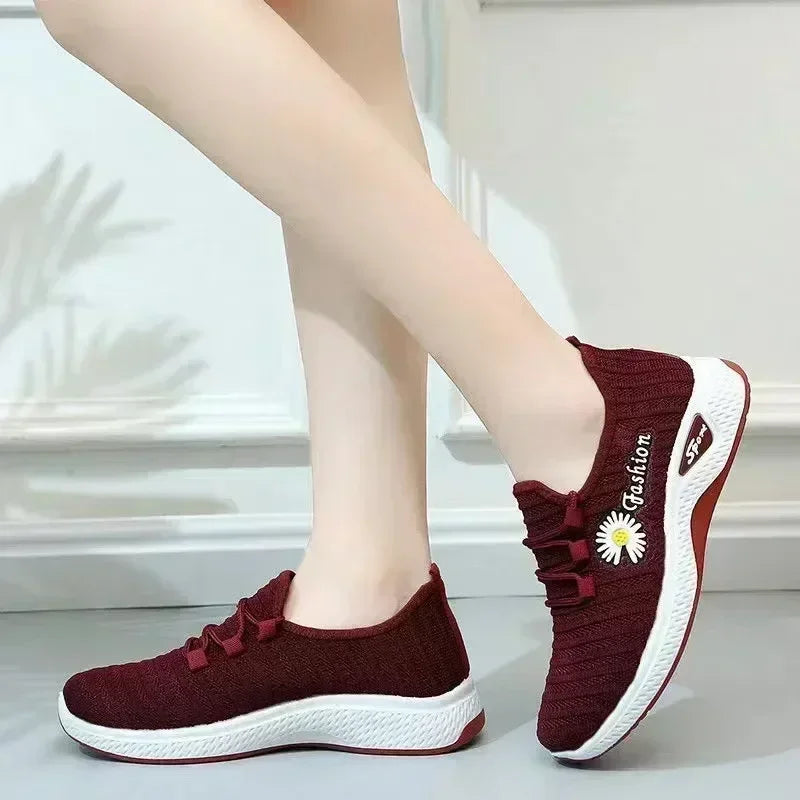 Women's Casual Sneakers | Stylish Autumn Fly-Weave Walking Shoes with Daisy Design