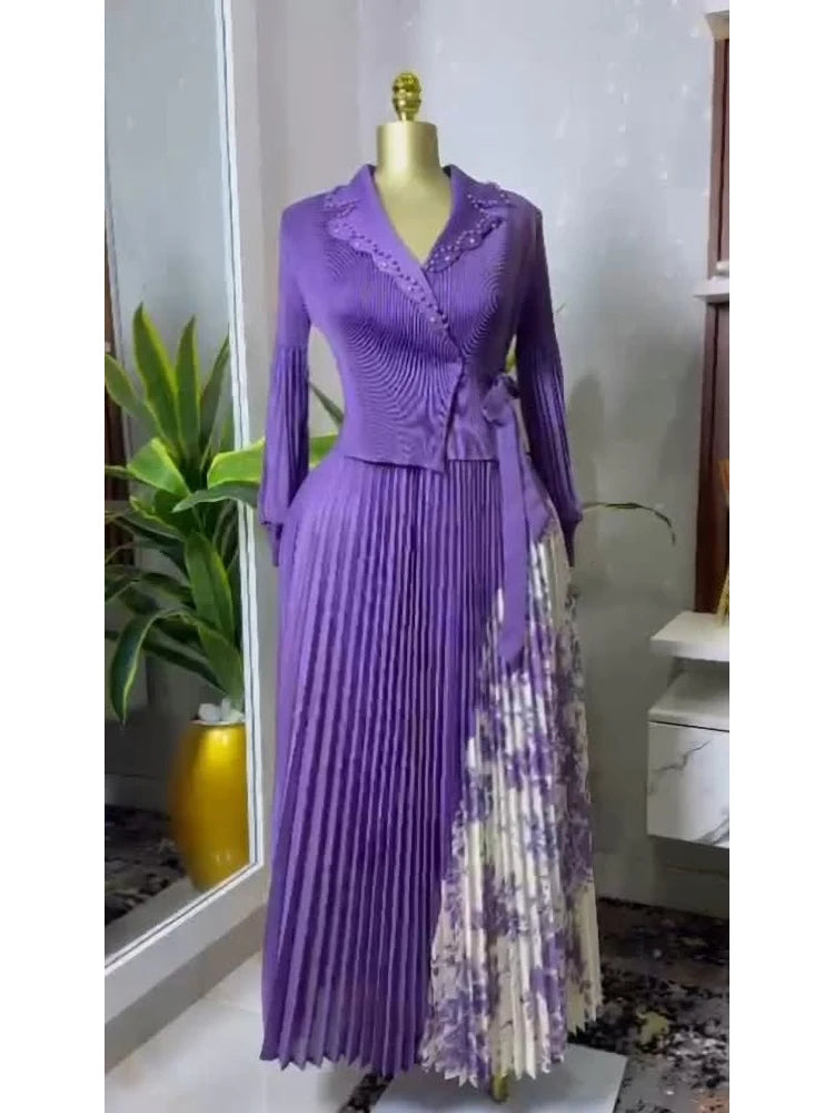 EGRM Women's Spring Dress 2025  Elegant Pleated Skirt, Suit Collar, Flattering A-Line Silhouette