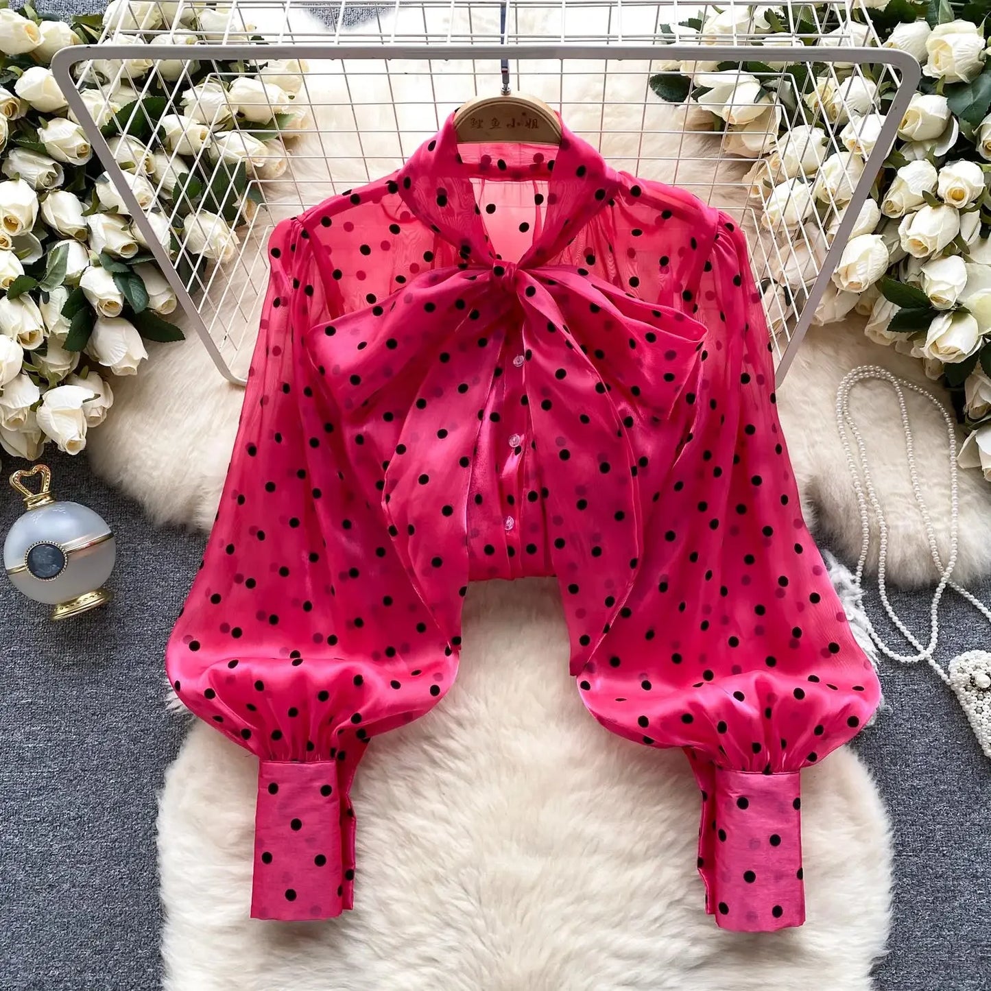 2025 Sweet Vintage Polka Dot Shirt long Sleeve Office ladies Blouses Tops