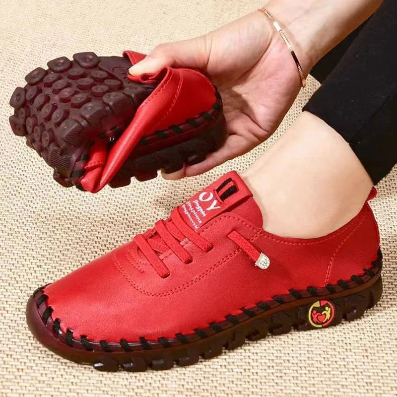 Women sneakers Shoes Loafers Lace Up Leather Flat New Spring Casual comfortable Mujer Zapatos Chaussure Femme