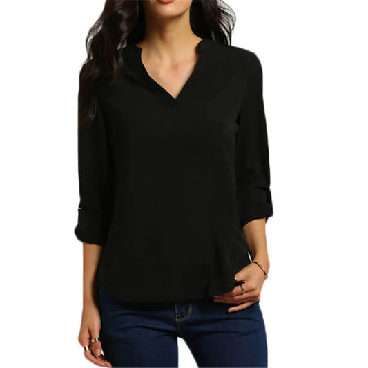 women elegant V-neck shirt-chic versatile& comfortable