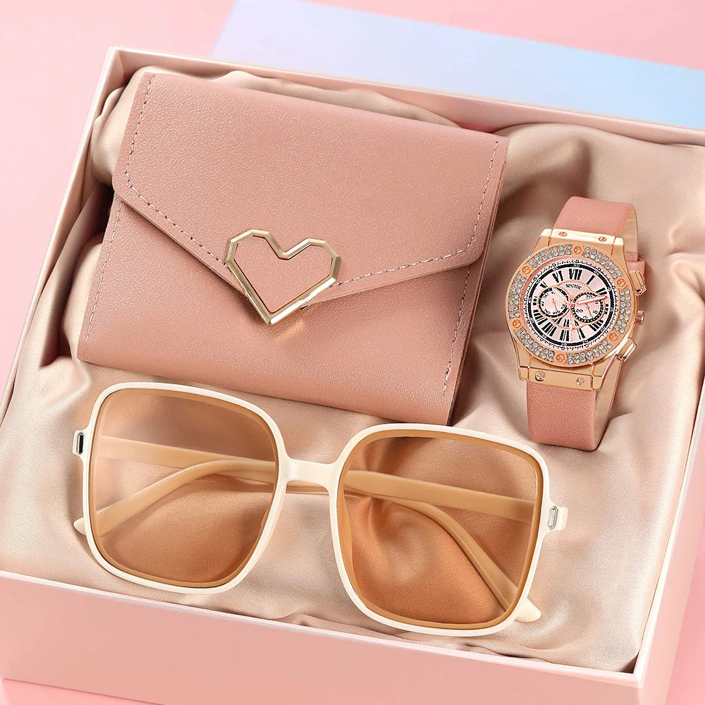 Stylish Women’s Watch, Wallet & Sunglasses Set – Perfect for Gifting or Everyday Elegance